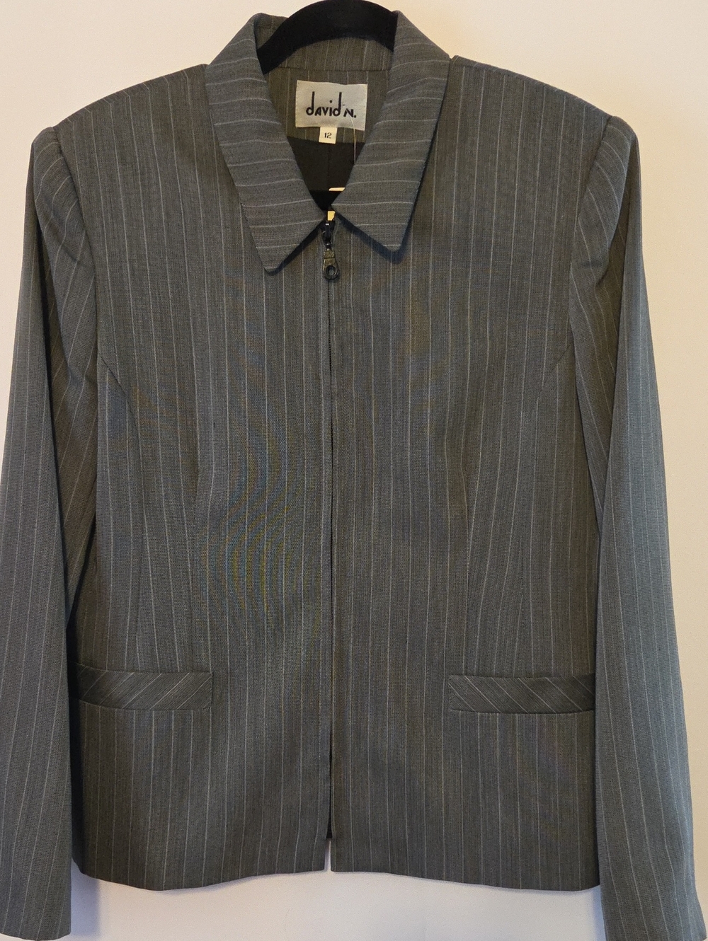 david n. Women's Gray Pinstripe Zip-Front Blazer